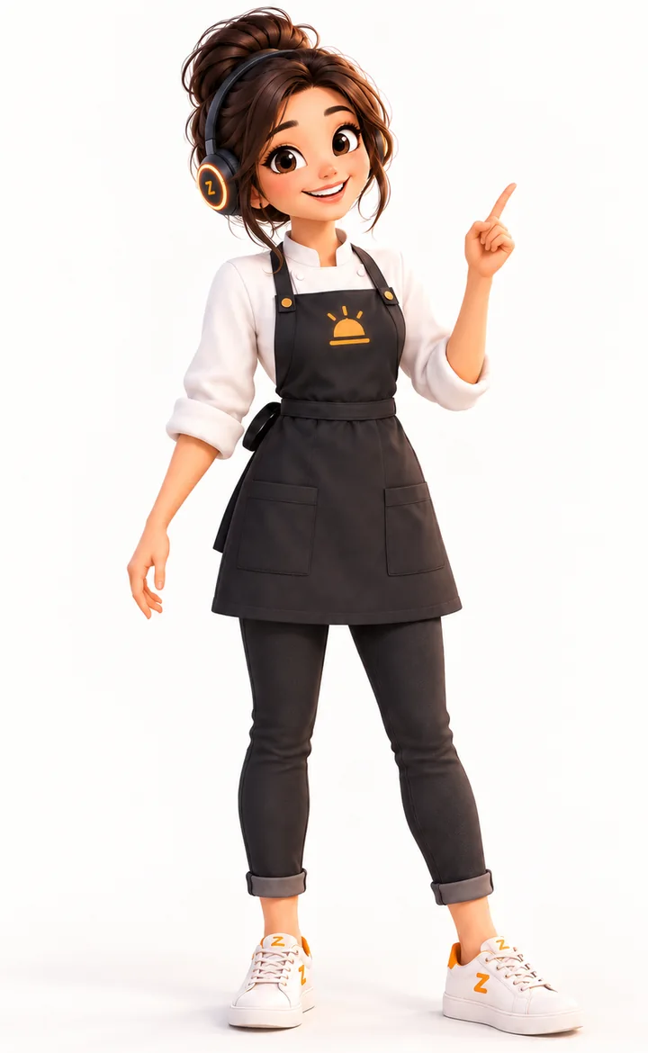 Zuzu pointing toward example restaurant questions